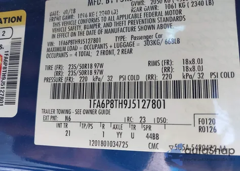 2018 Ford Mustang Ecoboost from USA, damaged, VIN 1FA6P8TH9J5127801